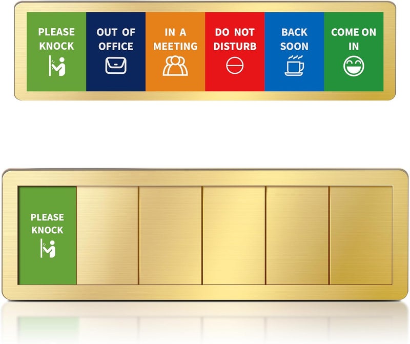 EliteSign Office Door Signs -6 Options Do Not Disturb, In A Meeting, Out Of Office, Working Remotely, Back Soon Please Knock,Privacy Door Slider Sign for Meeting & Conference Room Brushed Gold - Image 1